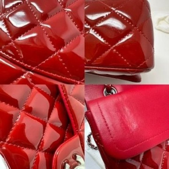 CHANEL Cherry Red Patent Leather Medium Classic Double Flap SHW - Picture 11 of 12